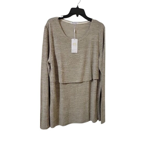 Bearsland Maternity XL Nursing Top Long Sleeve Oatmeal Layered Stretch F11.1 - Picture 1 of 13